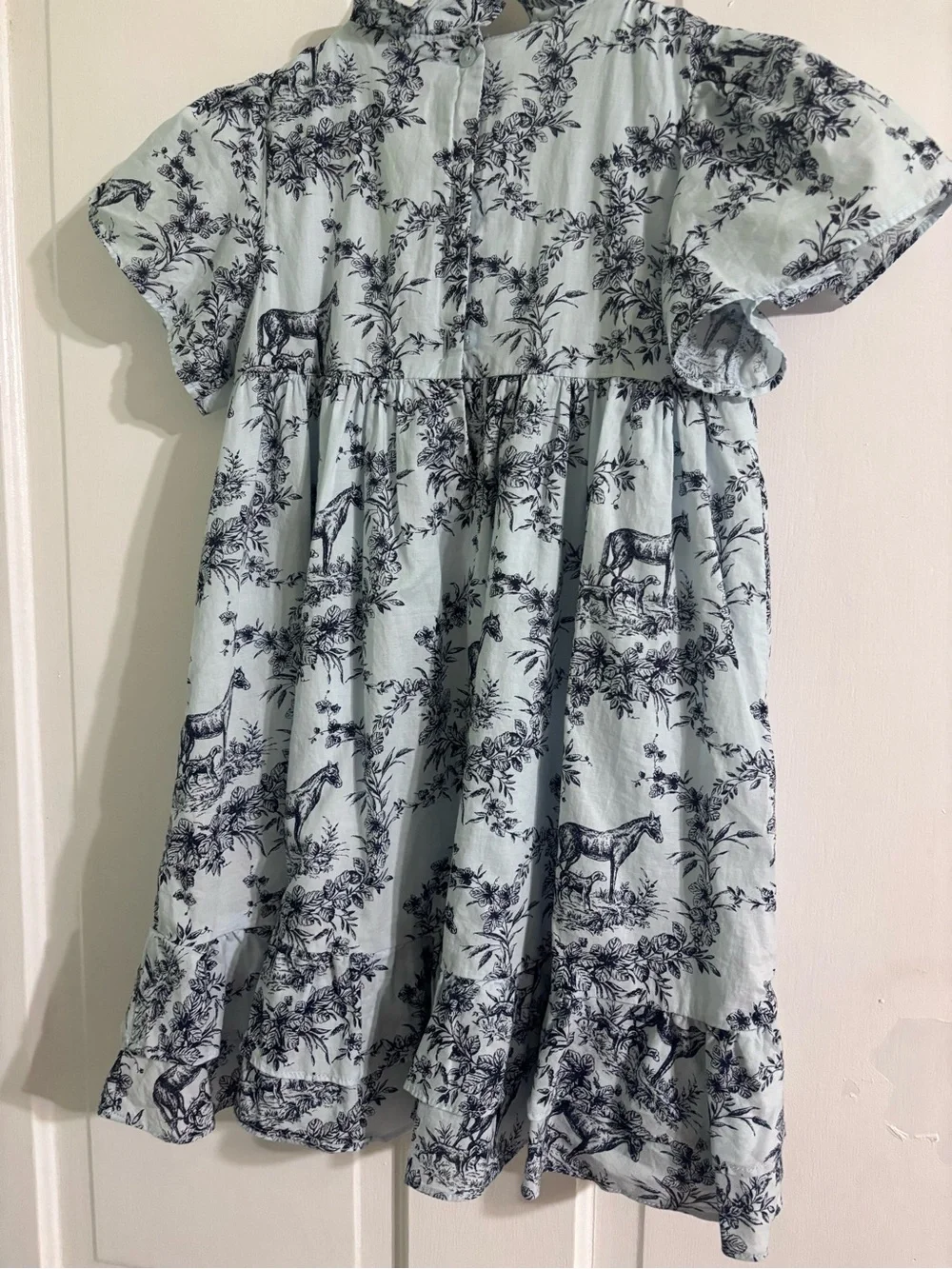 Janie & Jack Light Blue Toile Printed Smocked Kids Dress Horses size 6